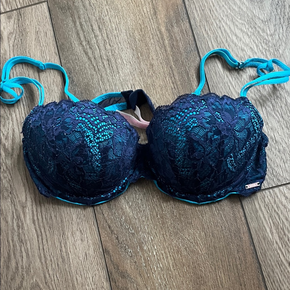 PINK Victoria's Secret Lace Bra in Dark Blue and Aqua